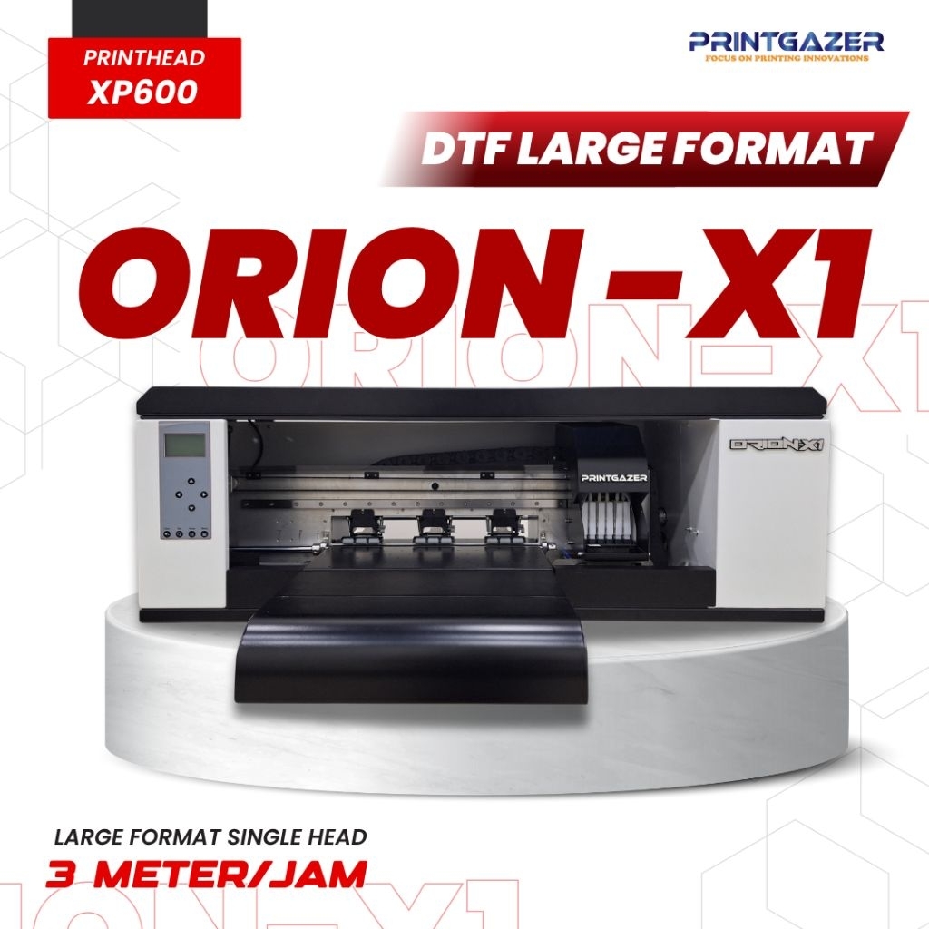 PRINTGAZER ORION-X1 SINGLE HEAD XP600 LARGE FORMAT PRINTER DTF A3+  MESIN SABLON KAOS A3 FILM POWDER
