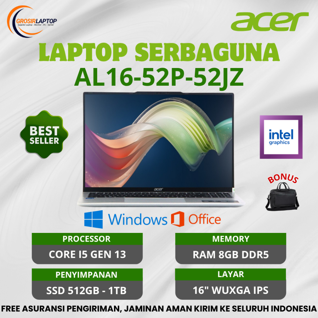 Laptop Acer Aspire Lite 16 - 52JZ Core i5 - 1334U Ram 8GB Ssd 1TB 16" IPS Laptop Kuliah Kantor