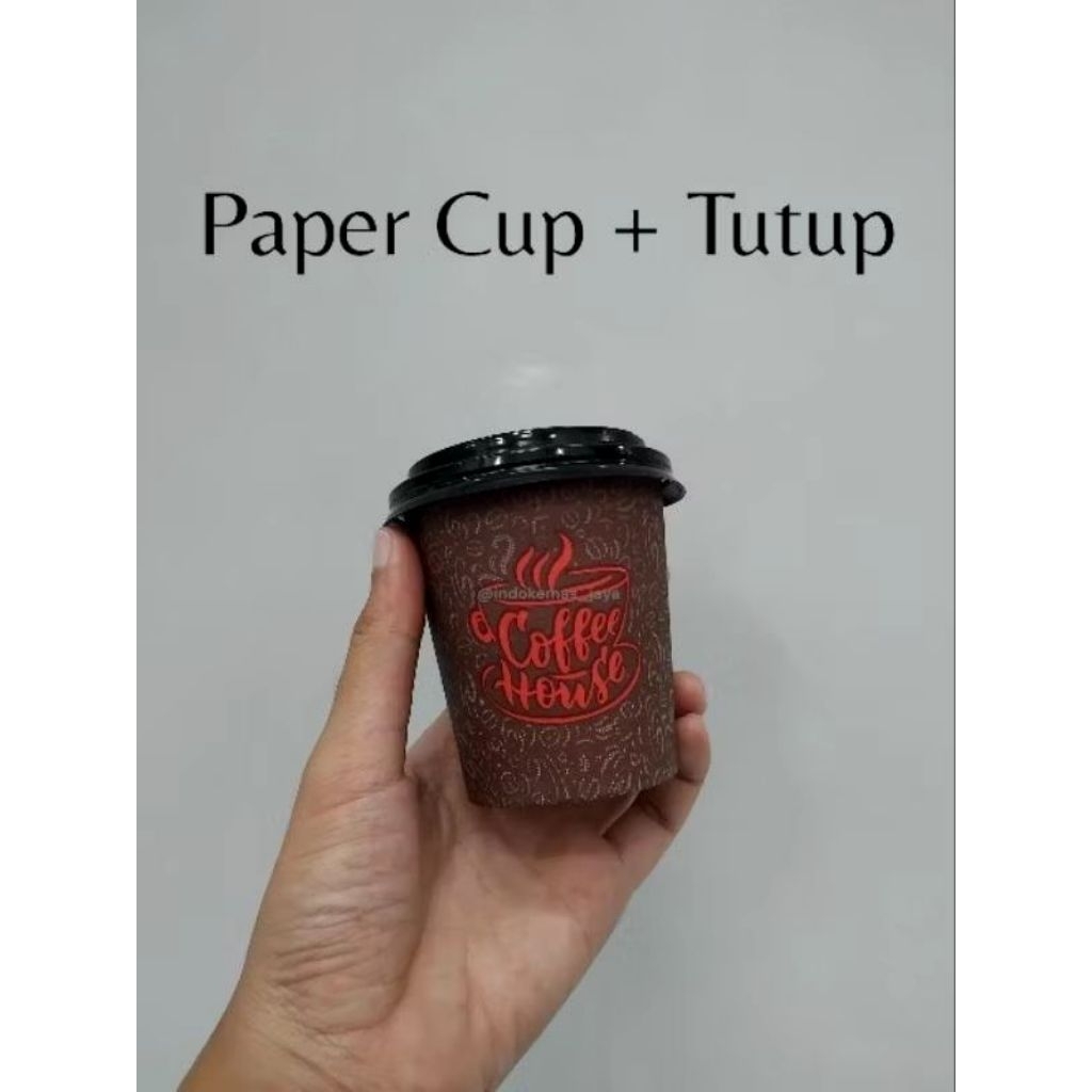 [10 slop]Paper Cup 6,5 Oz Kraft Motif + tutup/ Gelas Kopi/ Gelas Kertas/ Cup Kecil/ Cup Bubur Bayi/ 