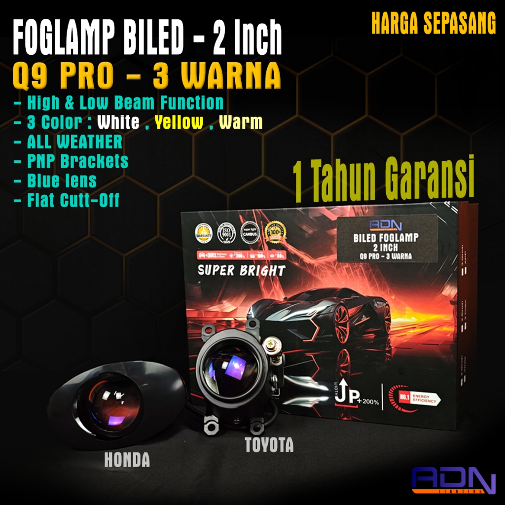 Biled Foglamp Projector ADN Q9 PRO 2 inch 3 warna 45 Wat Foglamp Brio Jazz Mobilio Zenix dll
