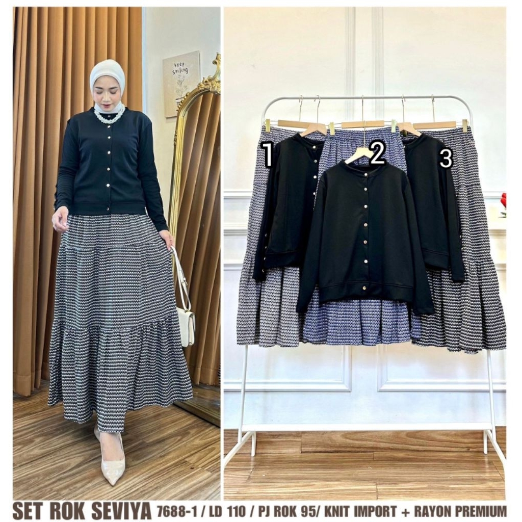 One set Rok terbaru Bahan : Knit import & Rayon premium Baju : Ld : 100-110 PB: 56Rok Lingkar pingga