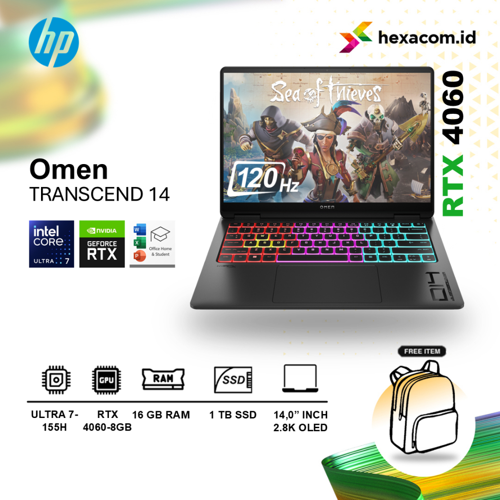 HP Omen Transcend 14 OLED Ultra 7 155H RTX4060 16GB 1TB SSD 14 inch 2.8K 120HZ