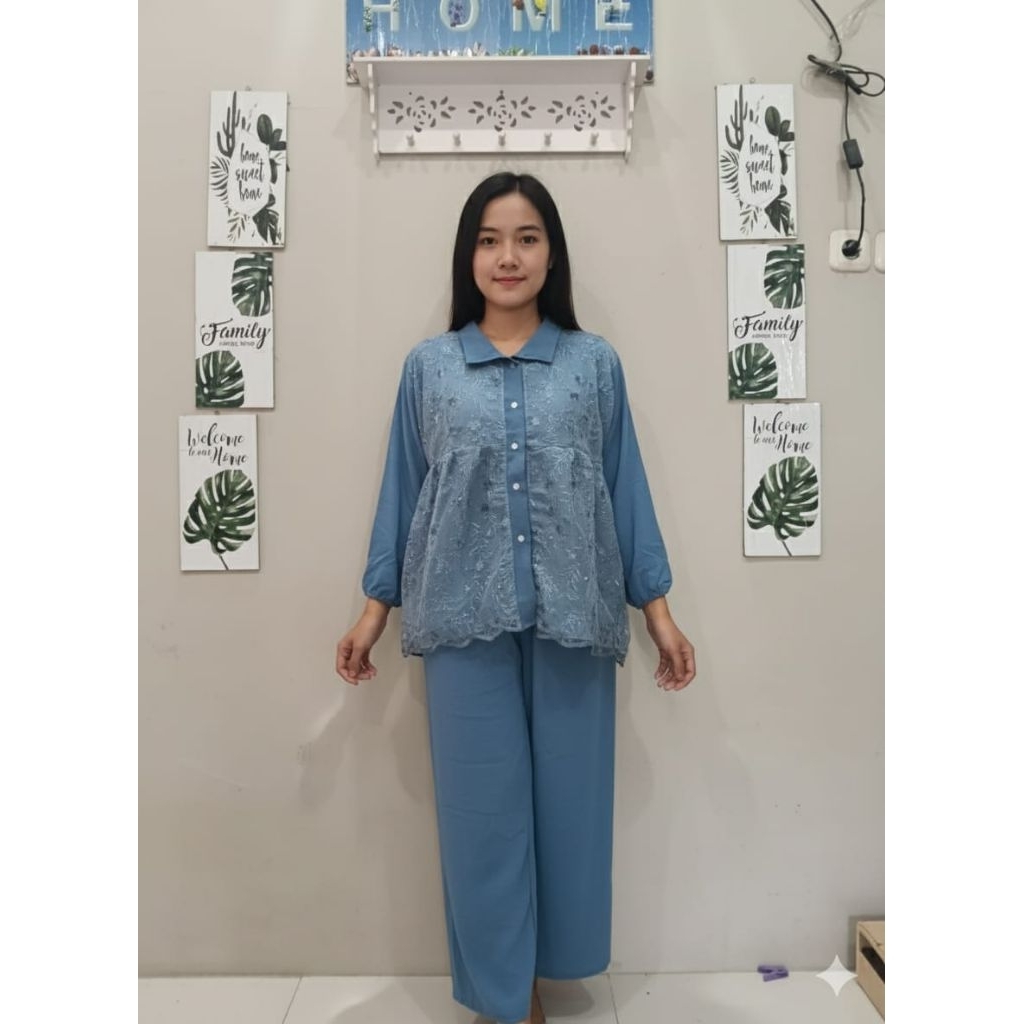 setelan celana wanita crinkle brokat tile/one set meilo jumbo busui/setcel dewasa model terbaru keki