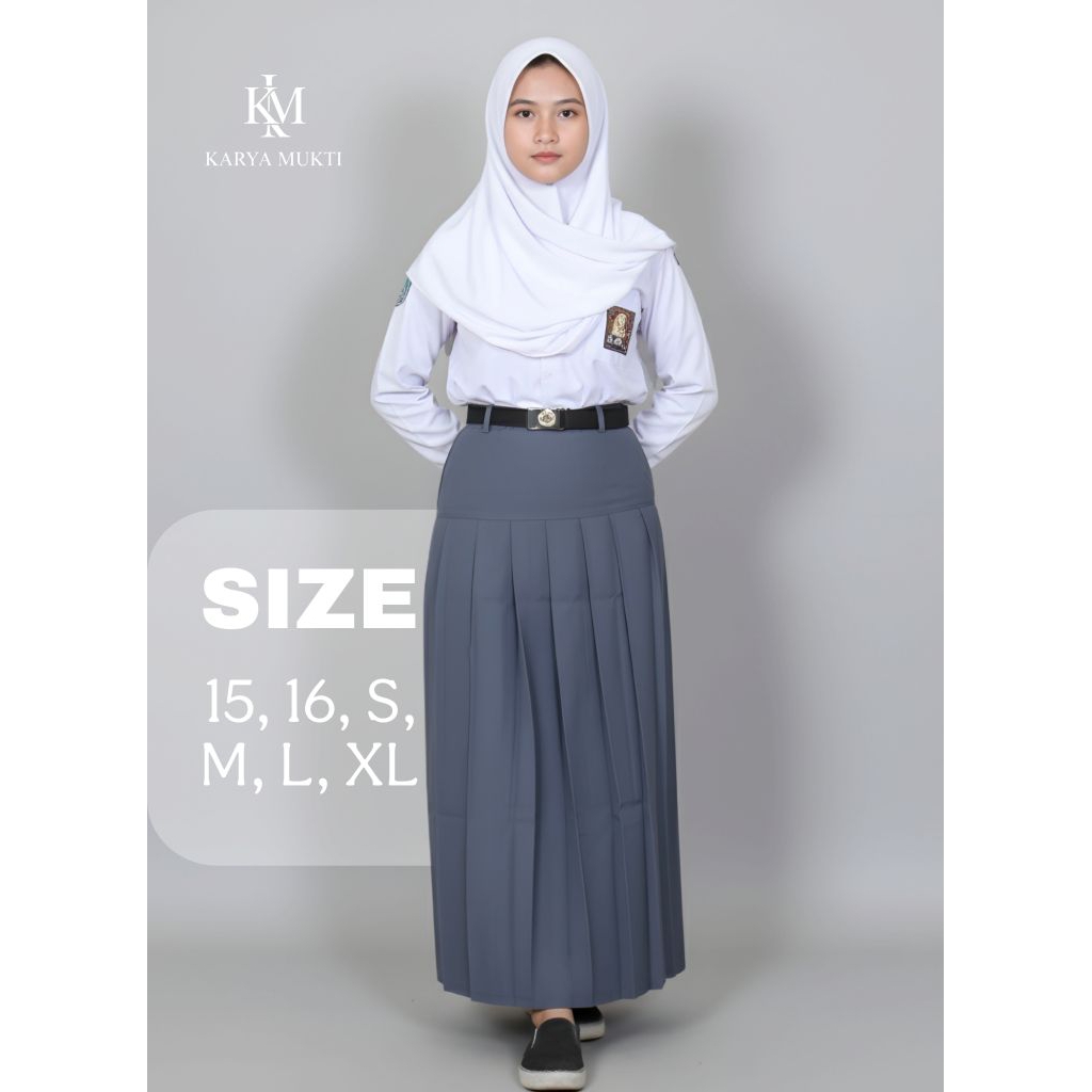 Rok Panjang Abu Abu SMA MA SMK Model Bawah Pinggang (Baping) Rempel FAMATEX- Size S Sampai L4 Jumbo