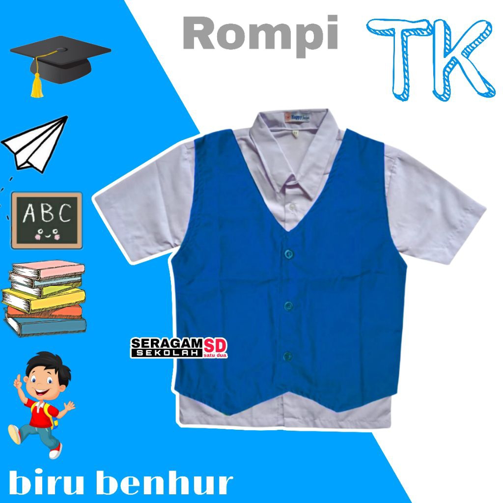 Rompi Anak TK Biru benhur Baju Rompi Sekolah TK PAUD