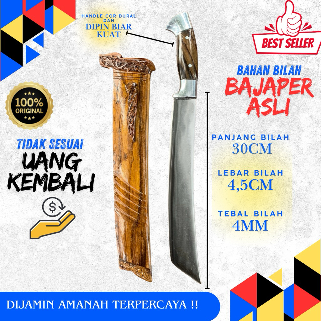 GOLOK KEBUN KOPAK DAWING // KAYU JOHAR SUDAH DIUKIR MANUAL TANGAN // BAHAN BAJAPER SPEK MULTIFUNGSI
