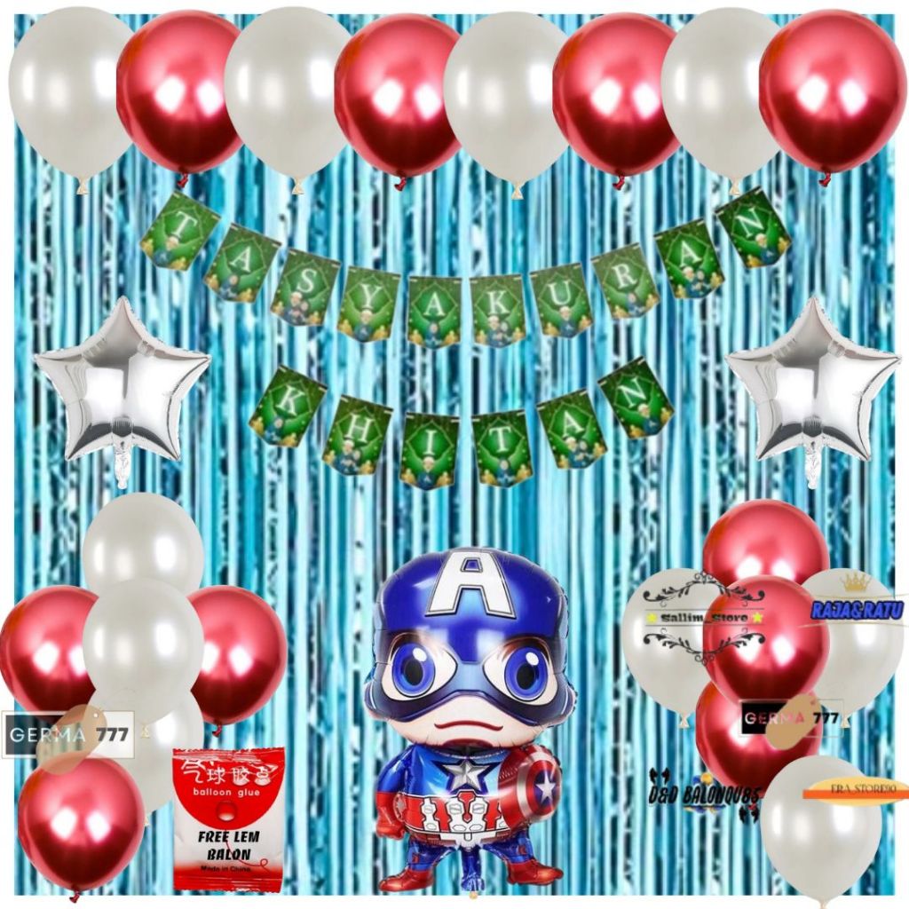 Set Dekorasi Tasyakuran Khitan Anak / Dekor Ultah Acara Khitanan Balon CaptenTirai Biru Muda