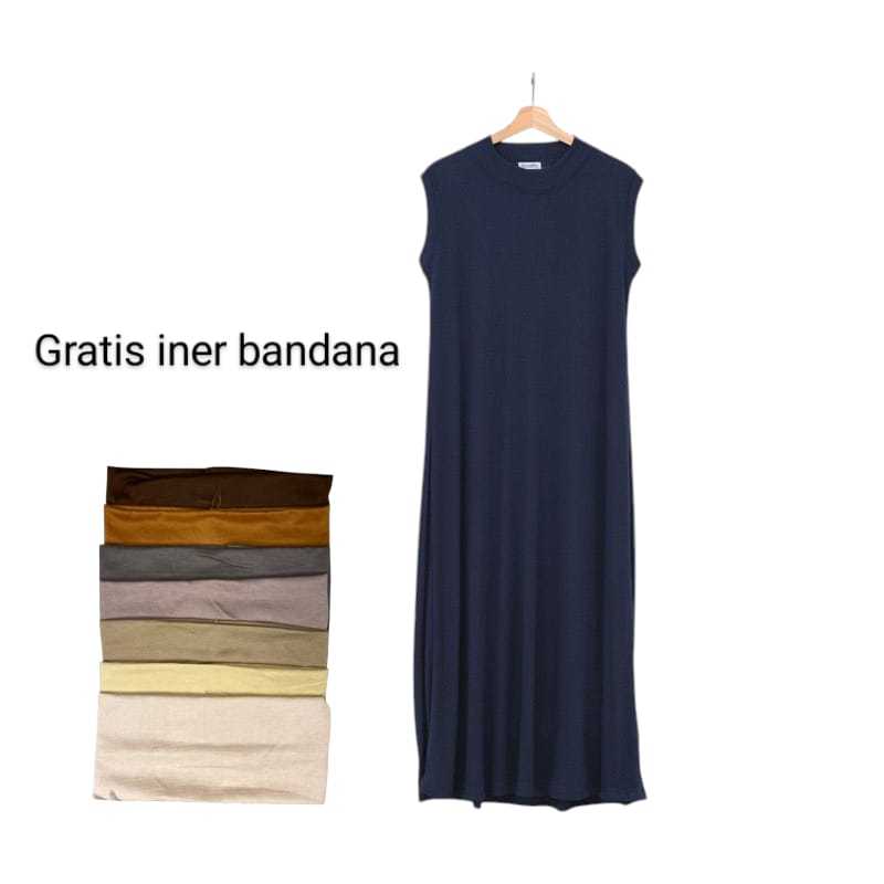 INNER DRESS KNIT / INNER DRESS BUMIL / INNER RAJUT TANPA LENGAN// GRATIS BANDANA