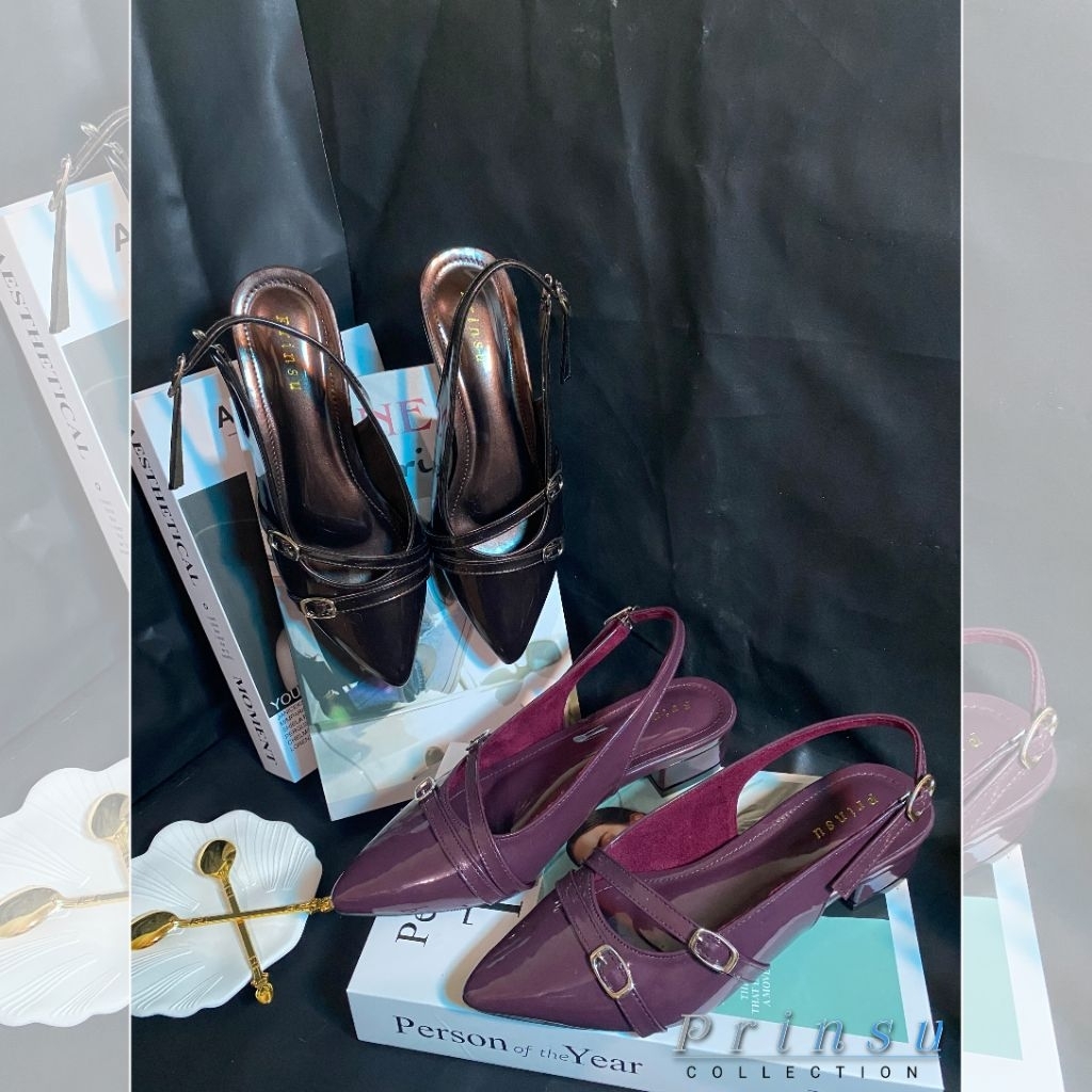 Prinsu Acelia - Sepatu Flat Mules Wanita Tali Belakang | 3 Cm