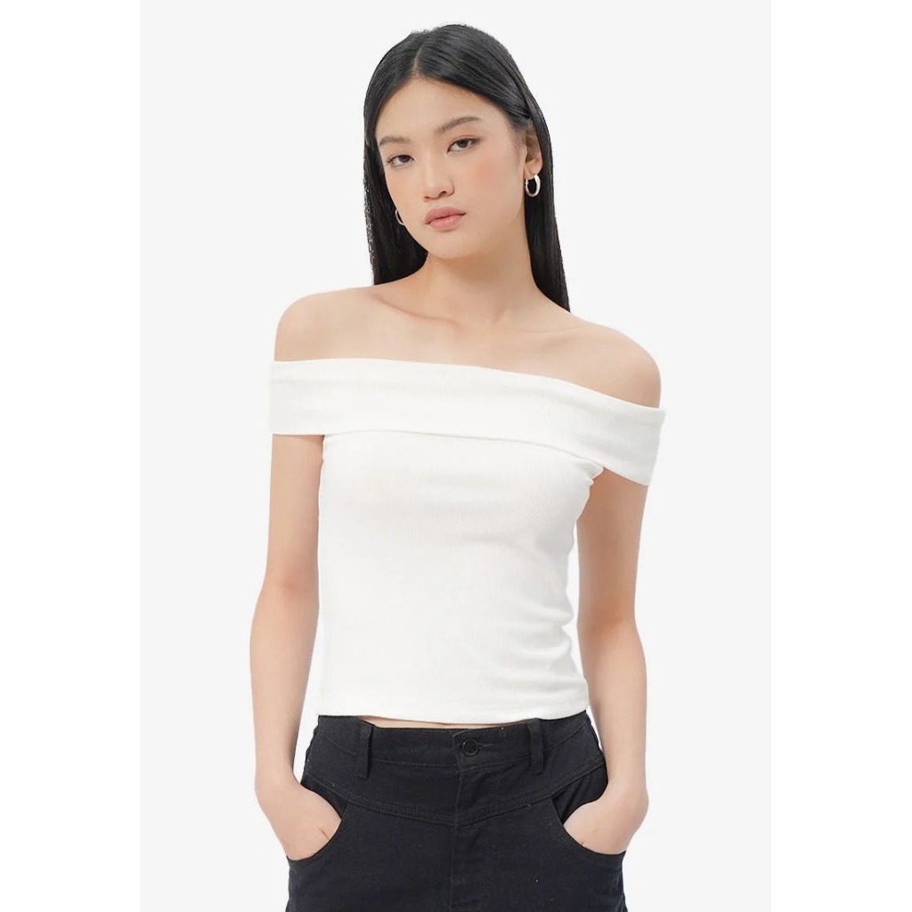 Colorbox Off Shoulder Short Sleeve Top Off White