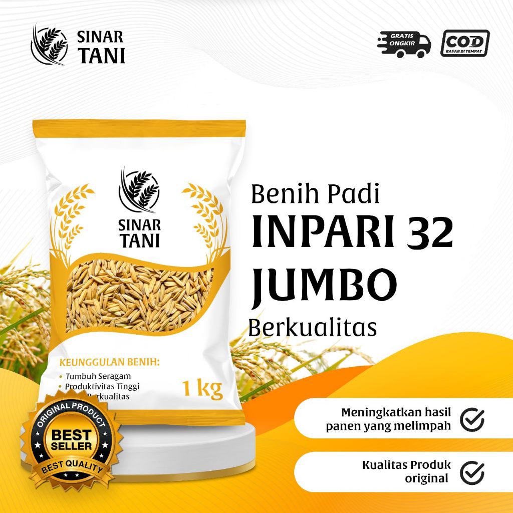 benih padi Inpari 32  jumbo hdb original kemasan 1kg premium