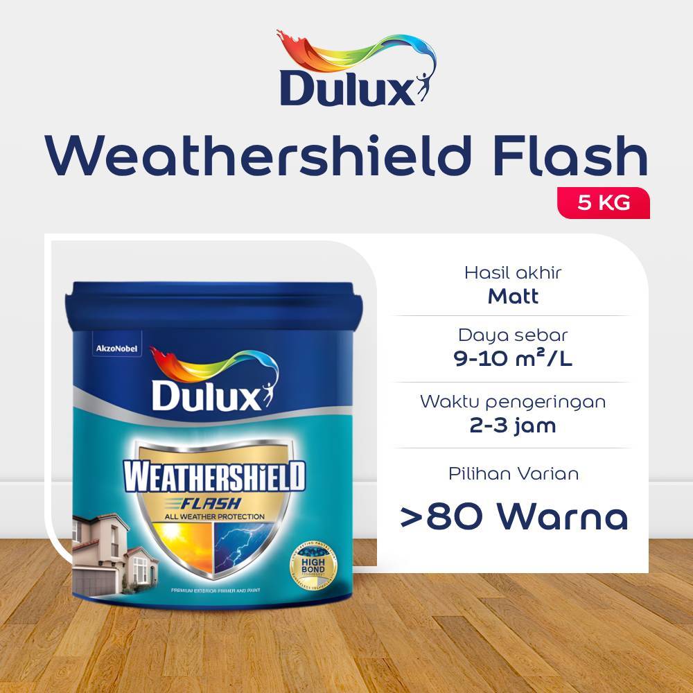 CAT TEMBOK PUTIH 5KG DULUX WEATHERSHIELD FLASH 5KG - CAT PUTIH DULUX ORIGINAL