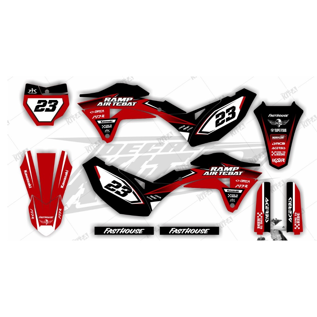Decal Stiker KlX 150 Gordon Supermoto Dekal Sticker Striping Klx Gordon Full Body abu list merah hit