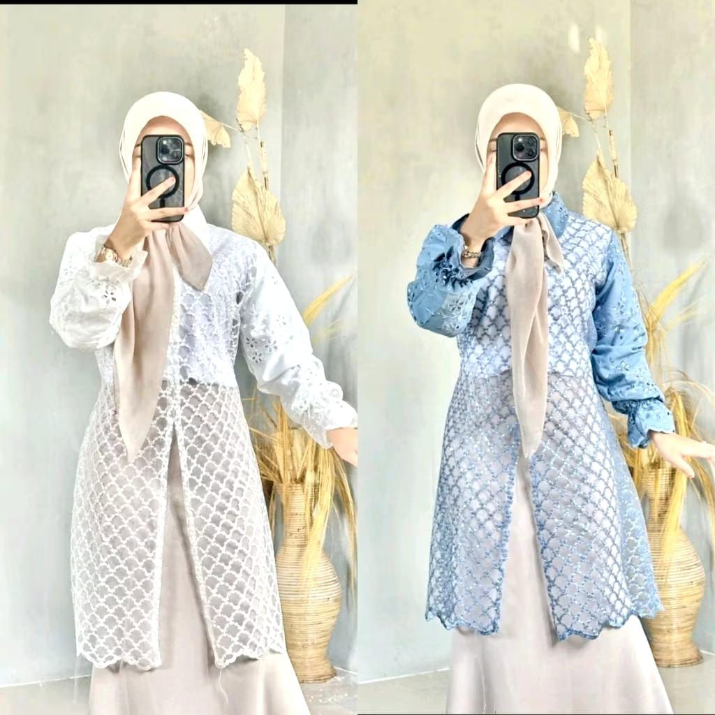 HIRUNA - Jema Outer tunik Brokat mix Katun bolong/Atasan/Outer kondangan