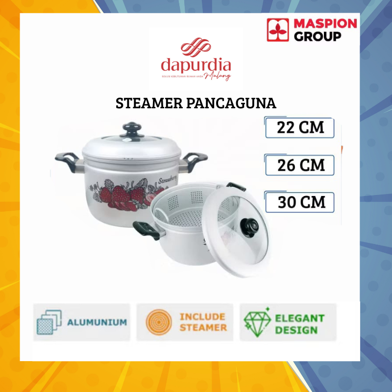 Maspion Panci Pancaguna Kukusan Multifungsi Ukuran 22 | 26 | 30 CM + Tutup Kaca | MOTIF RANDOM - DML