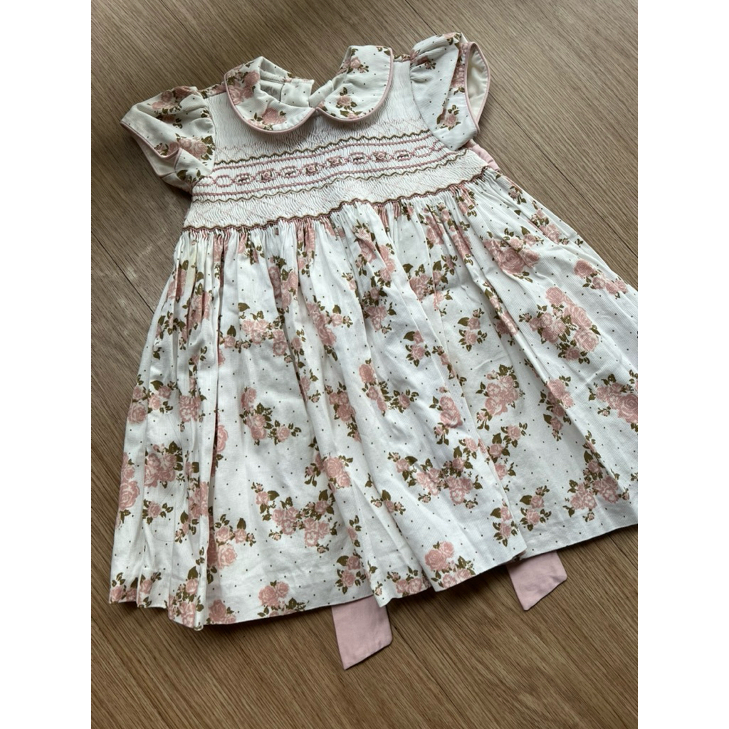 Hand smocked Dress Pretty Originals Made in England Corak Rose Pink Size 1 Tahun