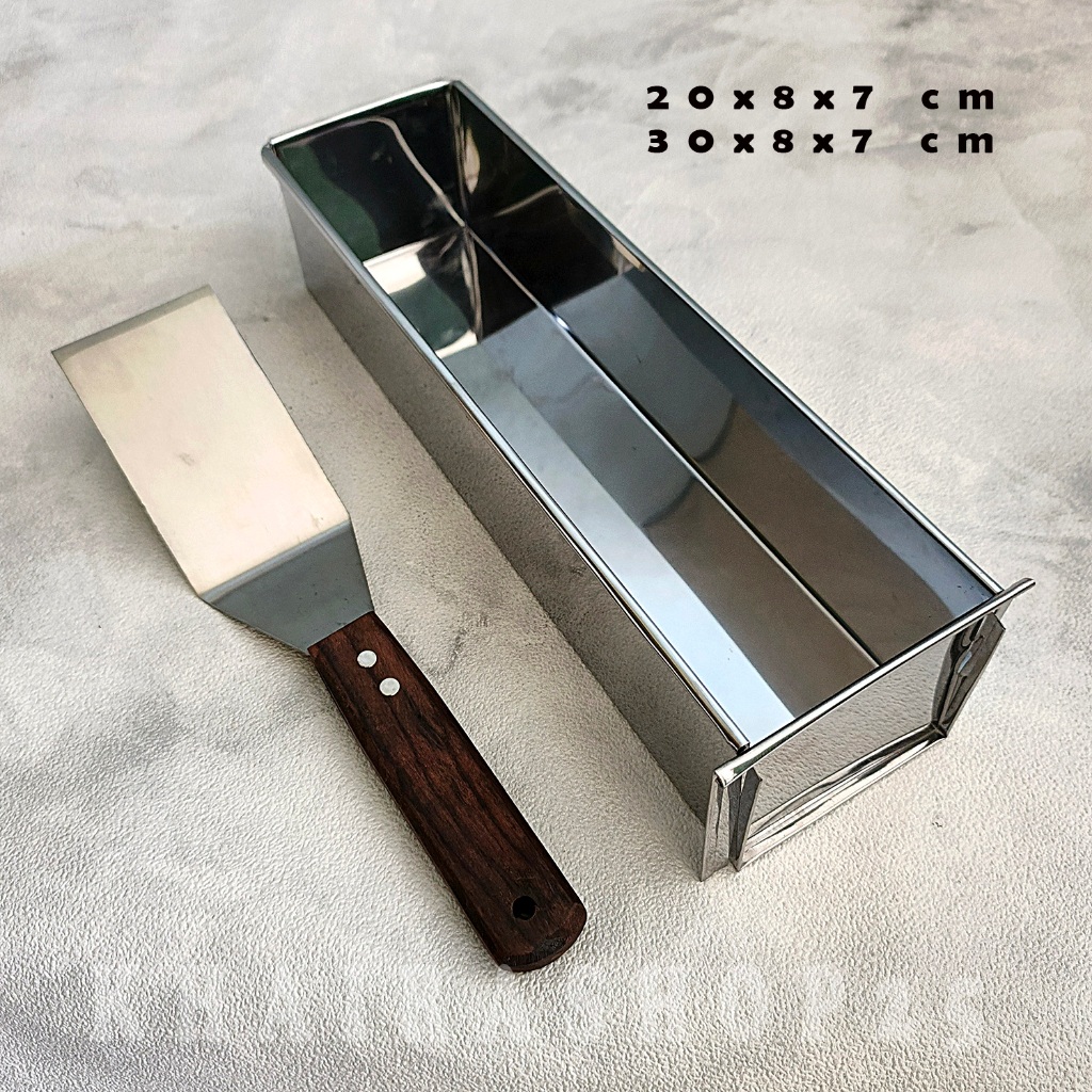 Cetakan Loyang cake tiramisu sodok 20x8x7 dan 30x8x7 cm stainless dan aluminium dan kape spatula ben