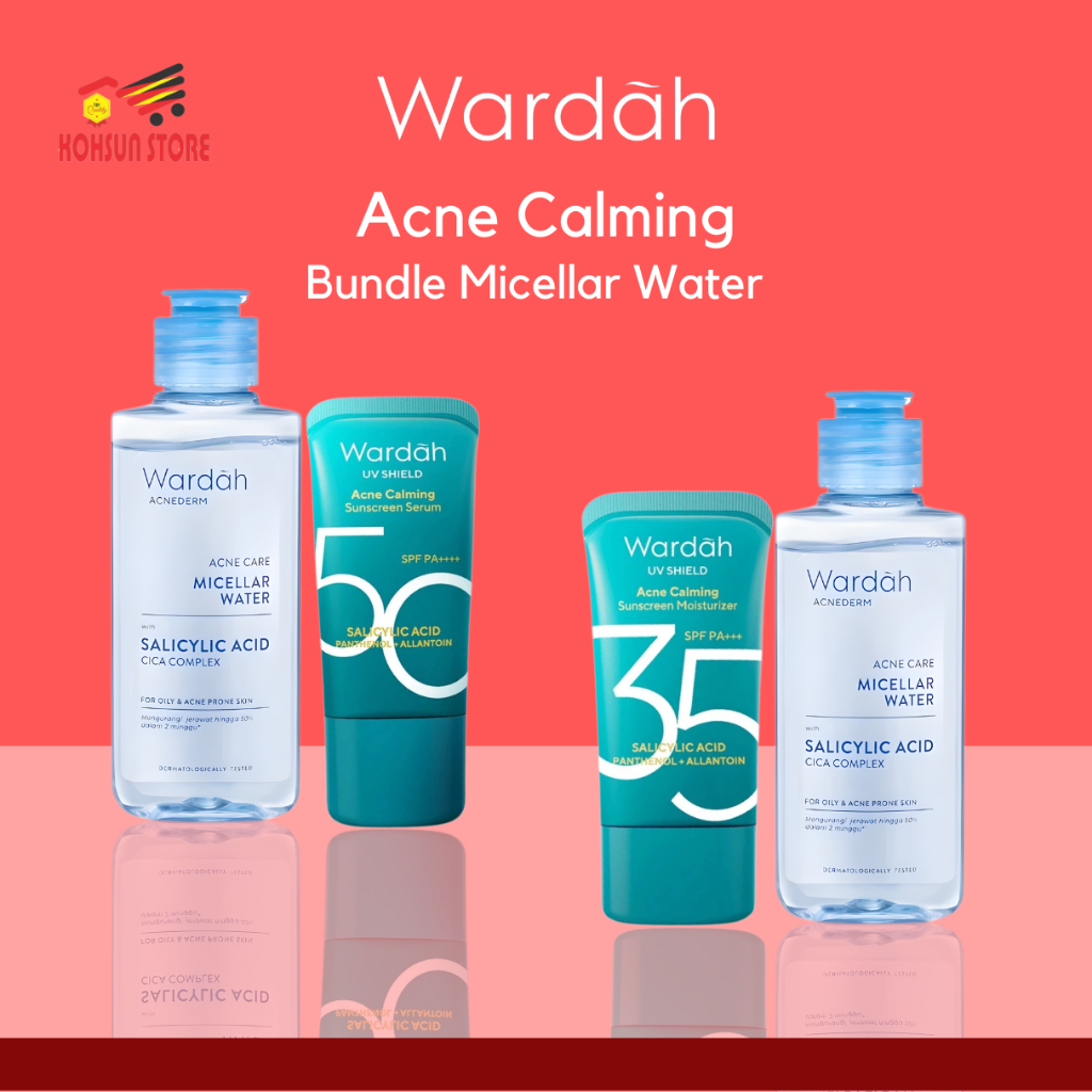Kohsun 2 l Wardah Paket 2in1 Sunscreen Acne Calming Spf50 Spf35 Bundle Micellar Water Acnederm 100ml