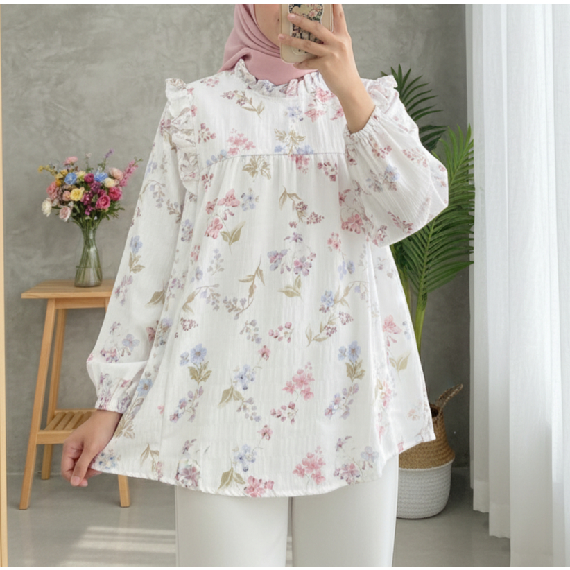 FLOWER BLOUSE KOREAN STYLE - FLORAL BLOUSE MOTIF BUNGA - OLLA BLOUSE MOTIF BUNGA