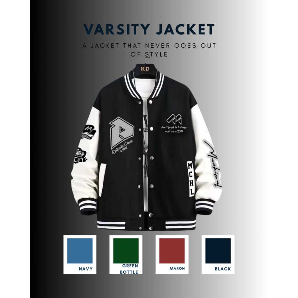 Jaket Baseball Varsity Pria Wanita Full Bordir - Jaket Varsity Original 100% Bahan Fleece Tebal
