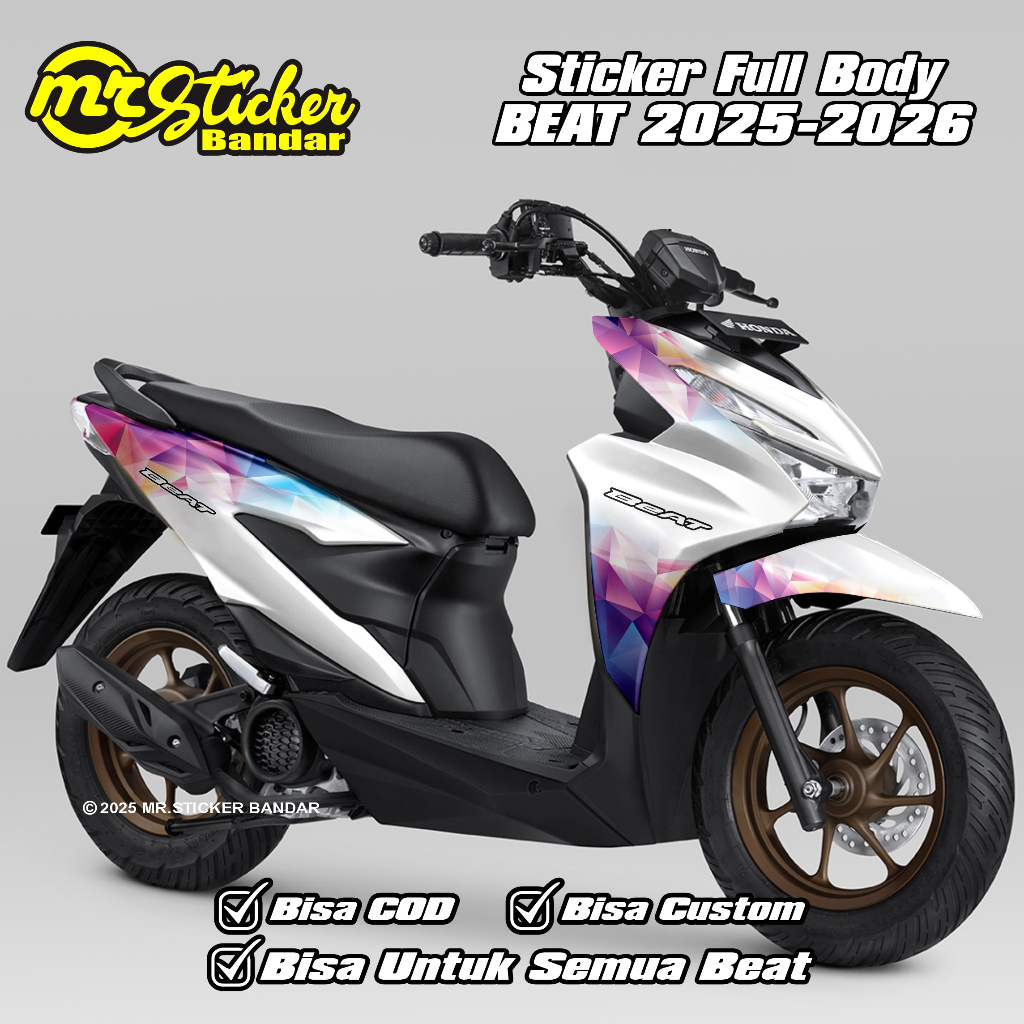 DESAIN TERBAIK Decal Beat 2024 Street Deluxe Fi Esp Full Body Sticker Variasi Polygonal Rainbow