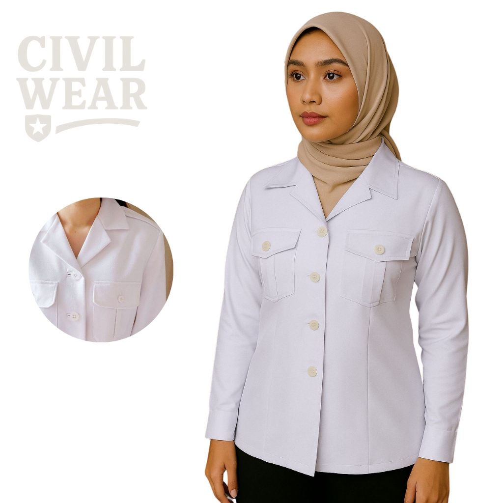 Kemeja PDH Blazer Putih Wanita Baju Putih PDH Dinas ASN PNS CIVIL WEAR