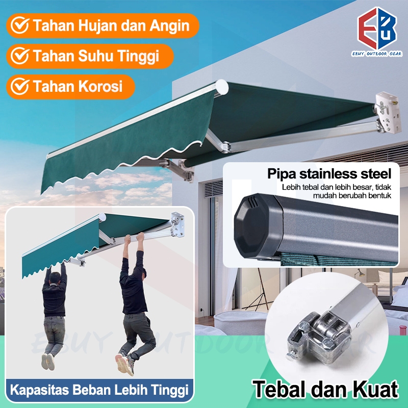 kanopi kuat tahan panas hujan warna hijo/Awning Gulung Kanopi Lipat 4*2Meter Kanopi Buka Tutup Manua