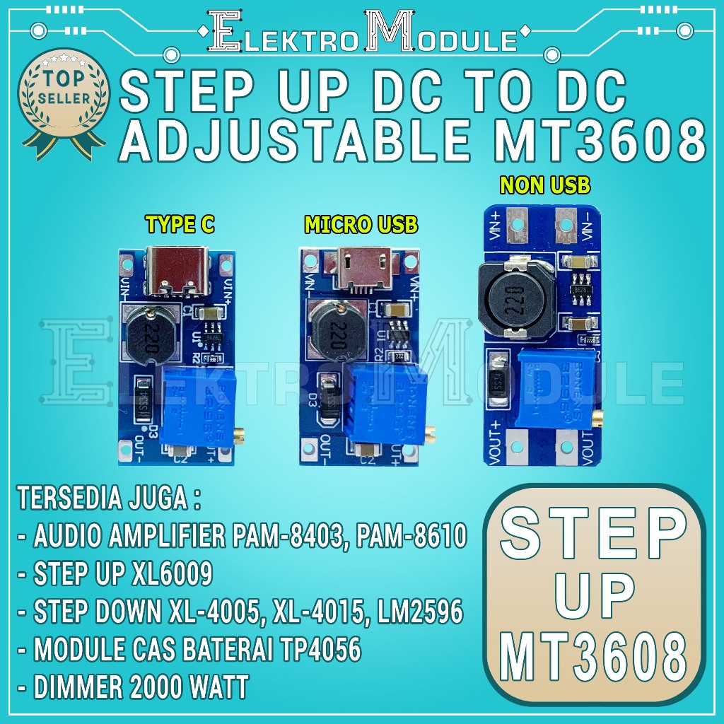 MT3608 DC-DC 2A Step Up Boost Converter Module Power Supply MT 3608 / MT3608 Step Up DC-DC 2A StepUp