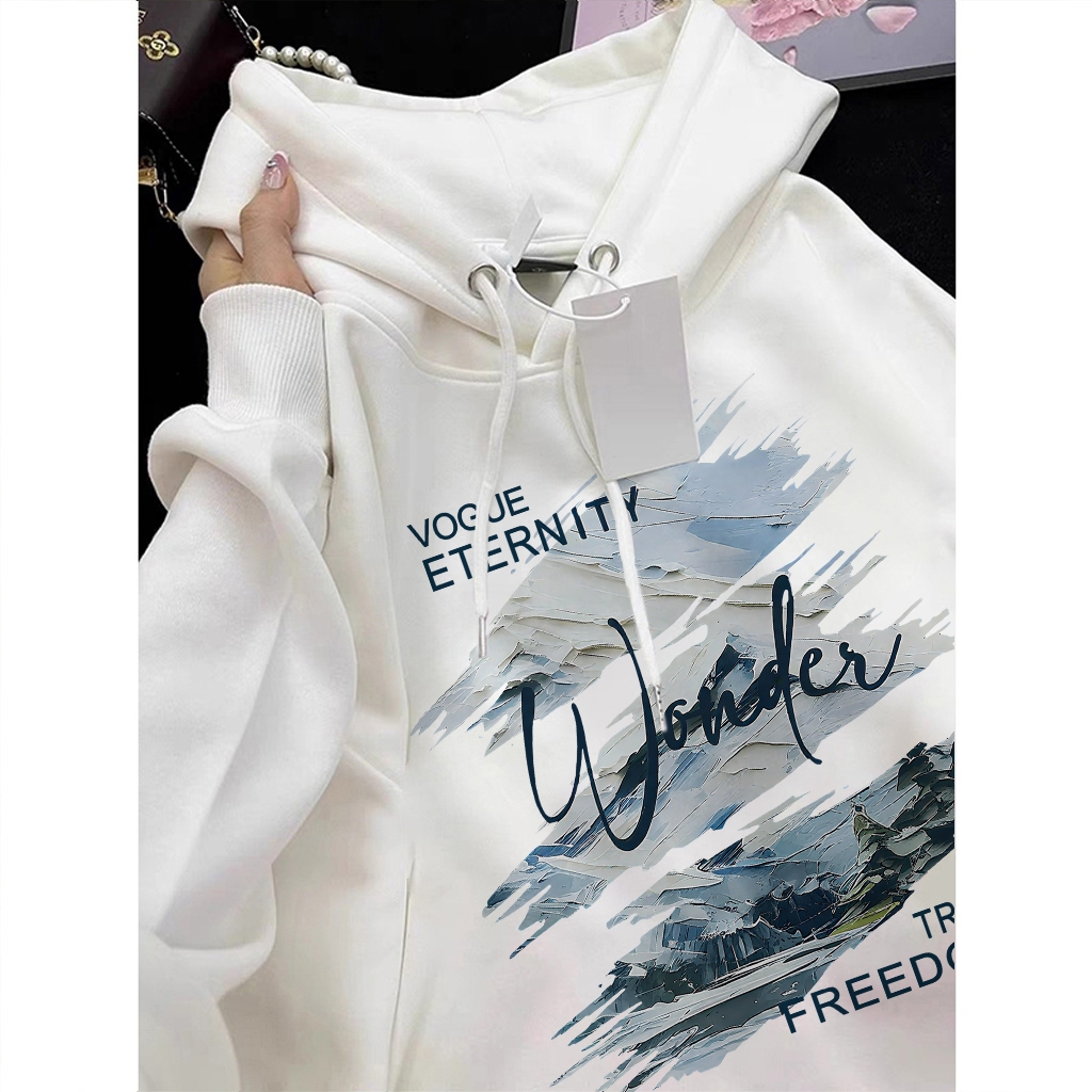 XZHAINV Hoodie wanita Korea lengan panjang dengan cetakan poster kreatif/Sweater Korea Lengan Panjan