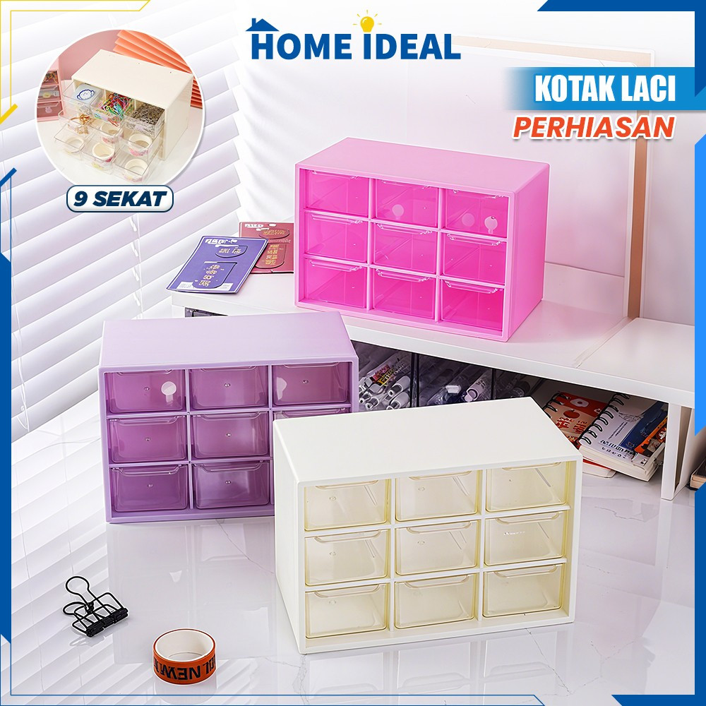 Kotak Laci Perhiasan 9 Sekat Mini Storage Box / Kotak Penyimpanan Serbaguna / Kotak Laci Kecil Akses