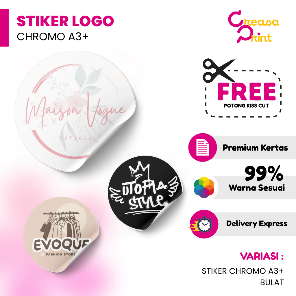 Stiker Logo Olshop | Sticker Logo | Sticker Olshop Fashion | Logo Olshop Fashion -  A3+ Chromo Bulat