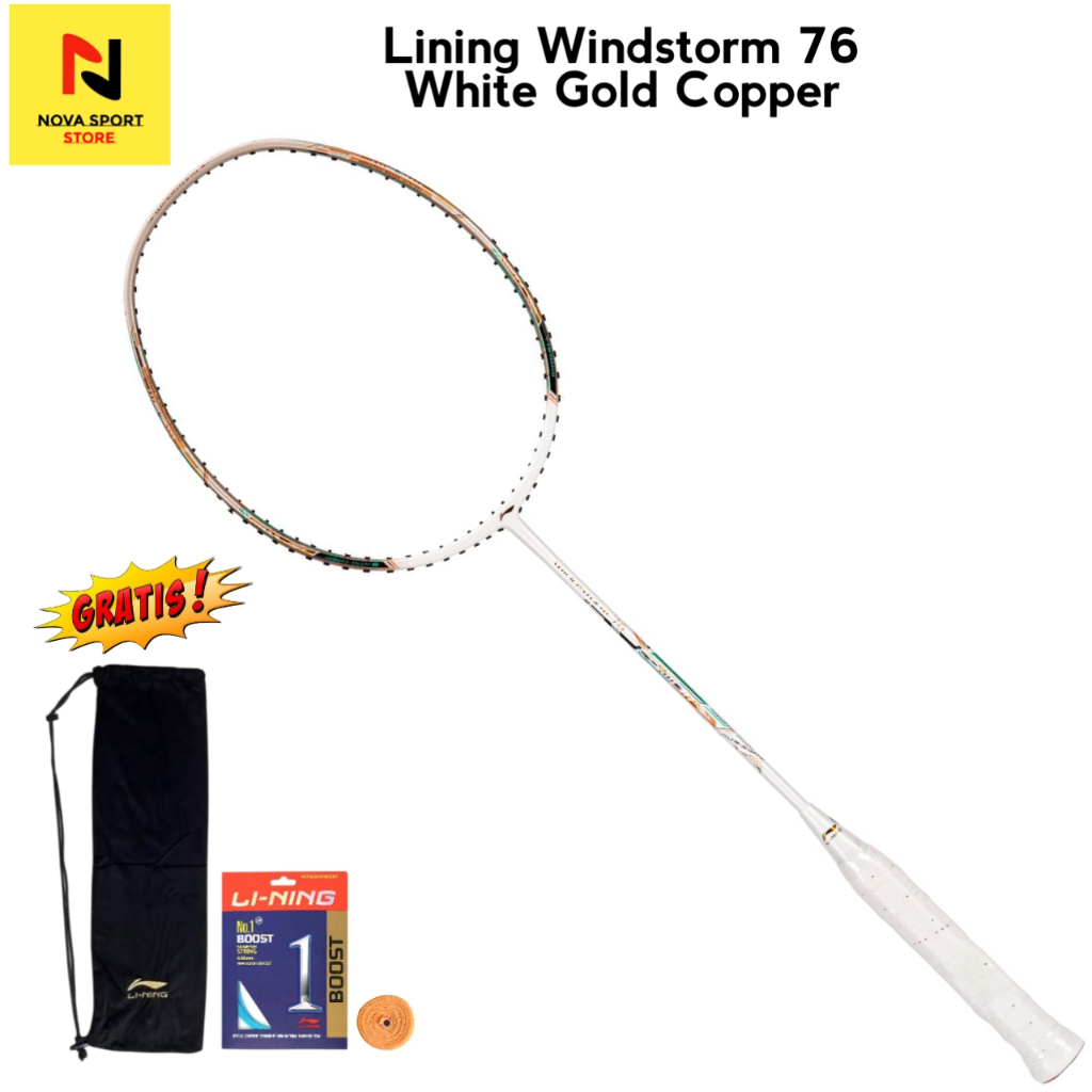 Lining Raket Badminton Windstorm 76 White Gold Copper