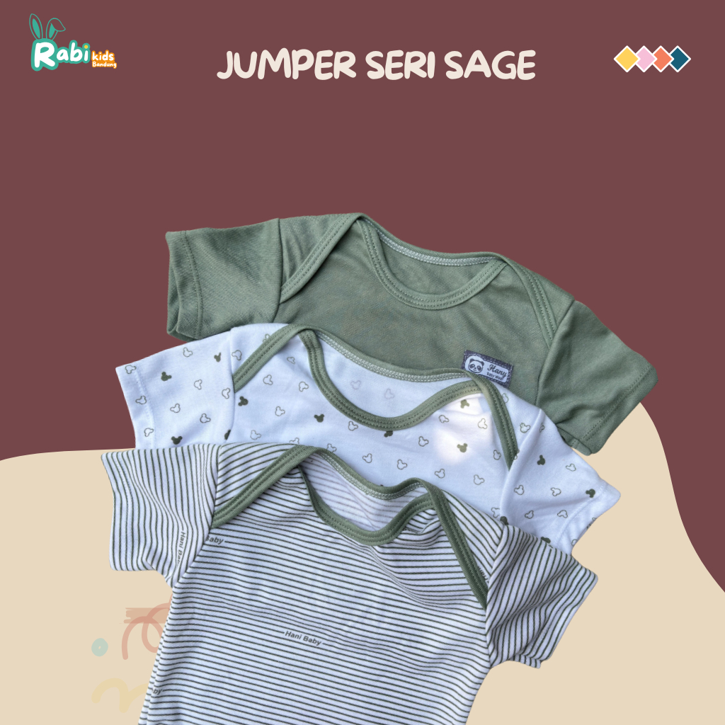 Jumper Bayi Series Hijau Sage Salur Newborn - Baju Bayi Umur 0-3 Bln