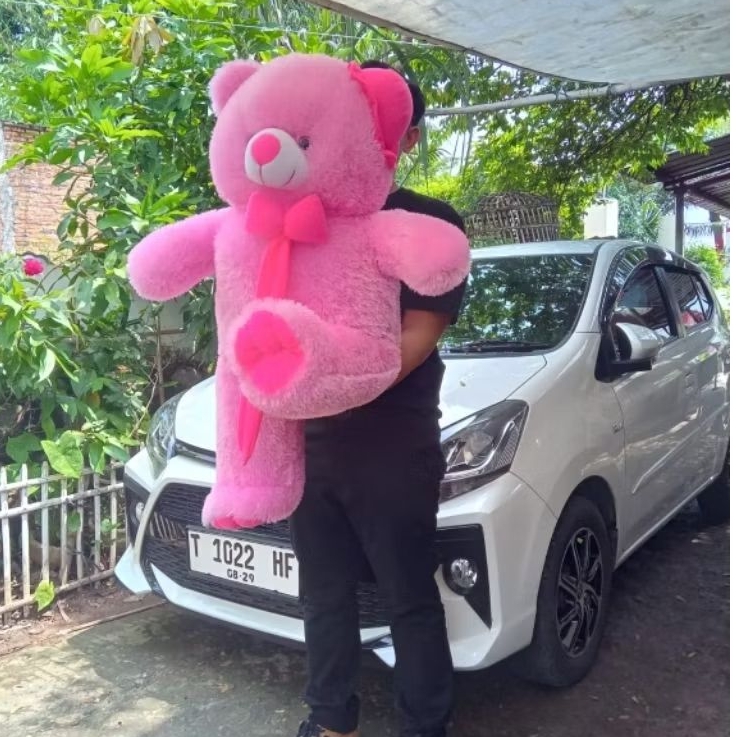 boneka Teddy bears topi pita jumbo ukuran tinggi 90cm bahan rasfur original full silicon Dakron doll