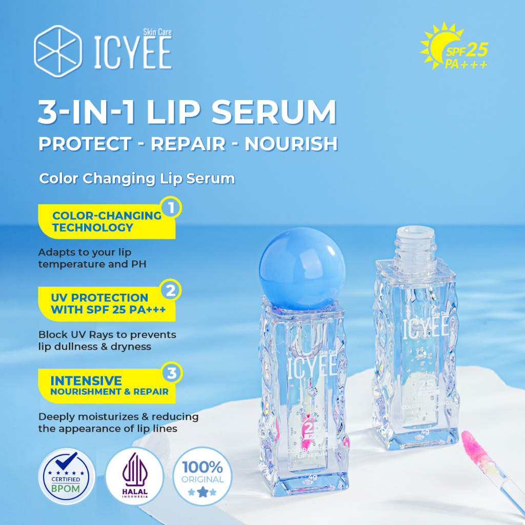 [3-IN-1] ICYEE COLOR CHANGING LIP SUNSCREEN SERUM SPF25 PA+++ 4g | Berubah Warna Pink Lip Balm Bibir