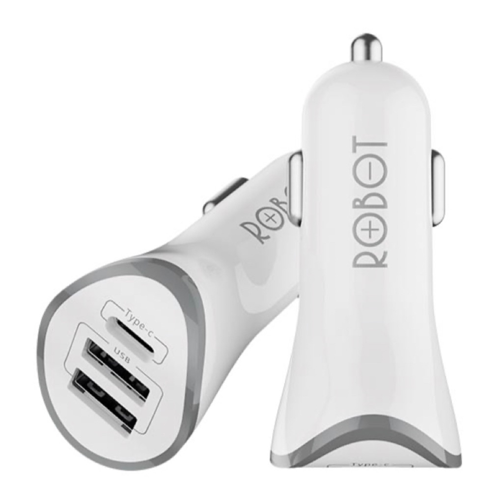 CAR CHARGER WITH 3 PORT| ROBOT Rt-C08 4.8A 3 Port Car Charger White
