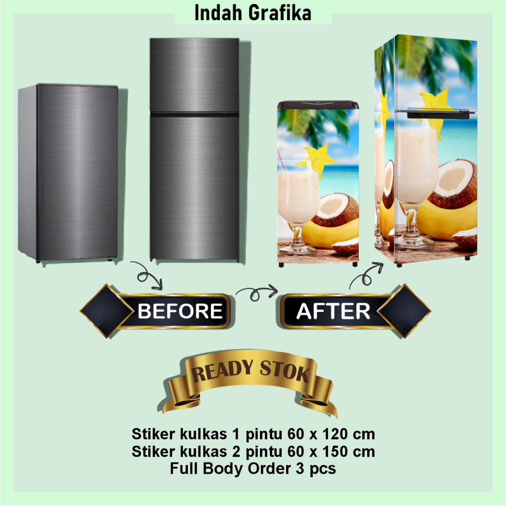 Sticker Stiker Kulkas 1 Pintu dan 2 Pintu Motif Buah-Buahan 4