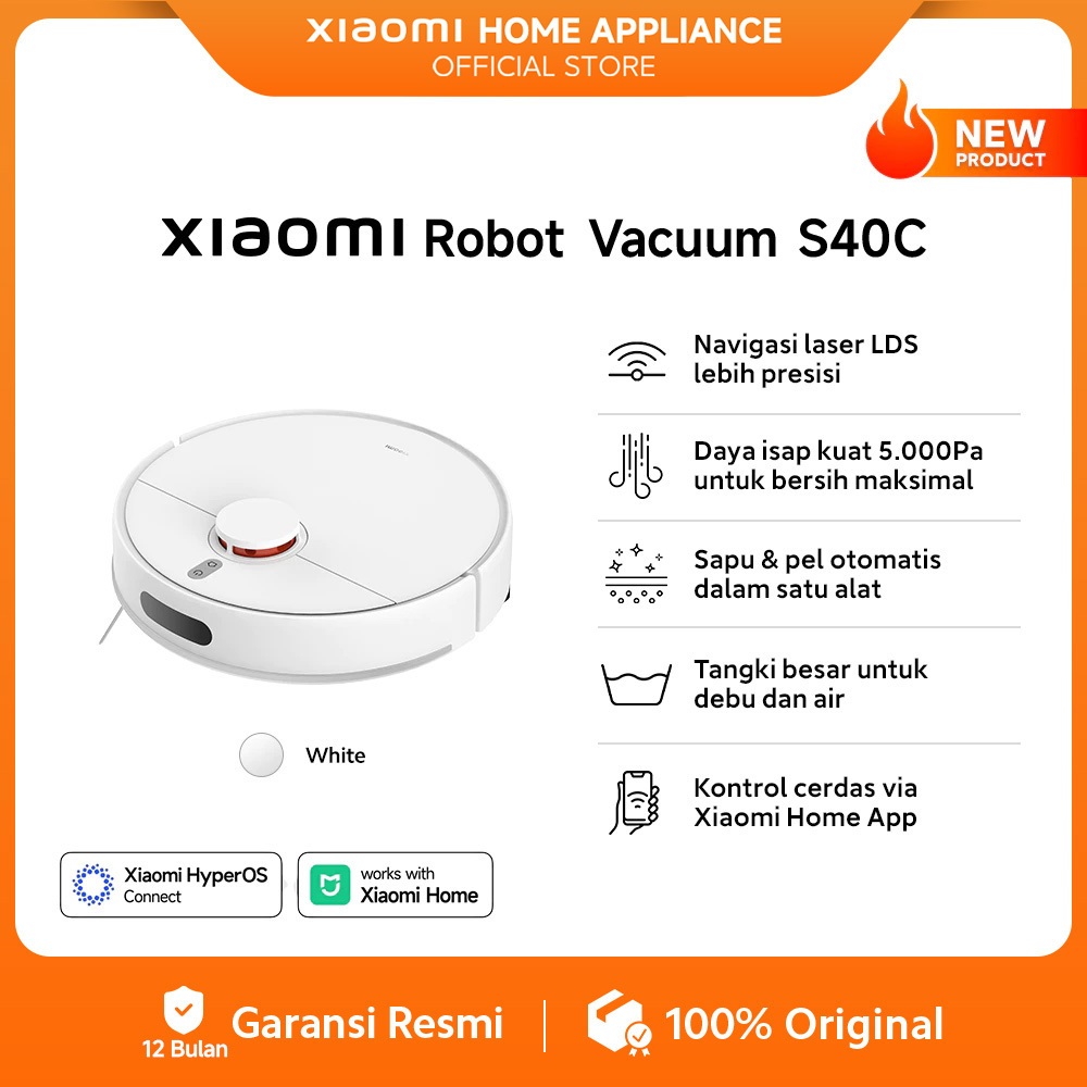 Xiaomi Robot Vacuum S40C | Navigasi laser LDS lebih presisi | Kontrol cerdas via Xiaomi Home App | S
