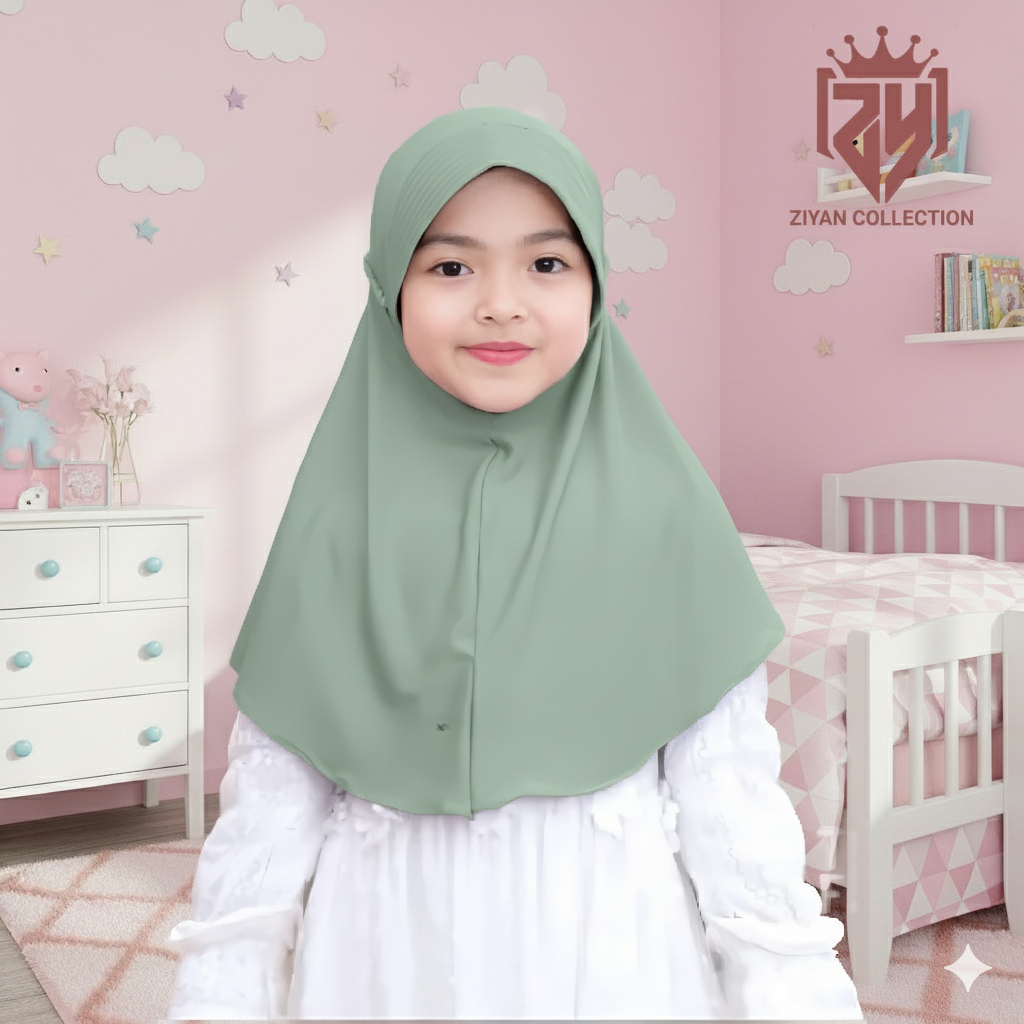 Ziyan Kids Bergo Tali Ulir - Hijab Instan Anak Kepang Jersey (Usia 4-8 Tahun)