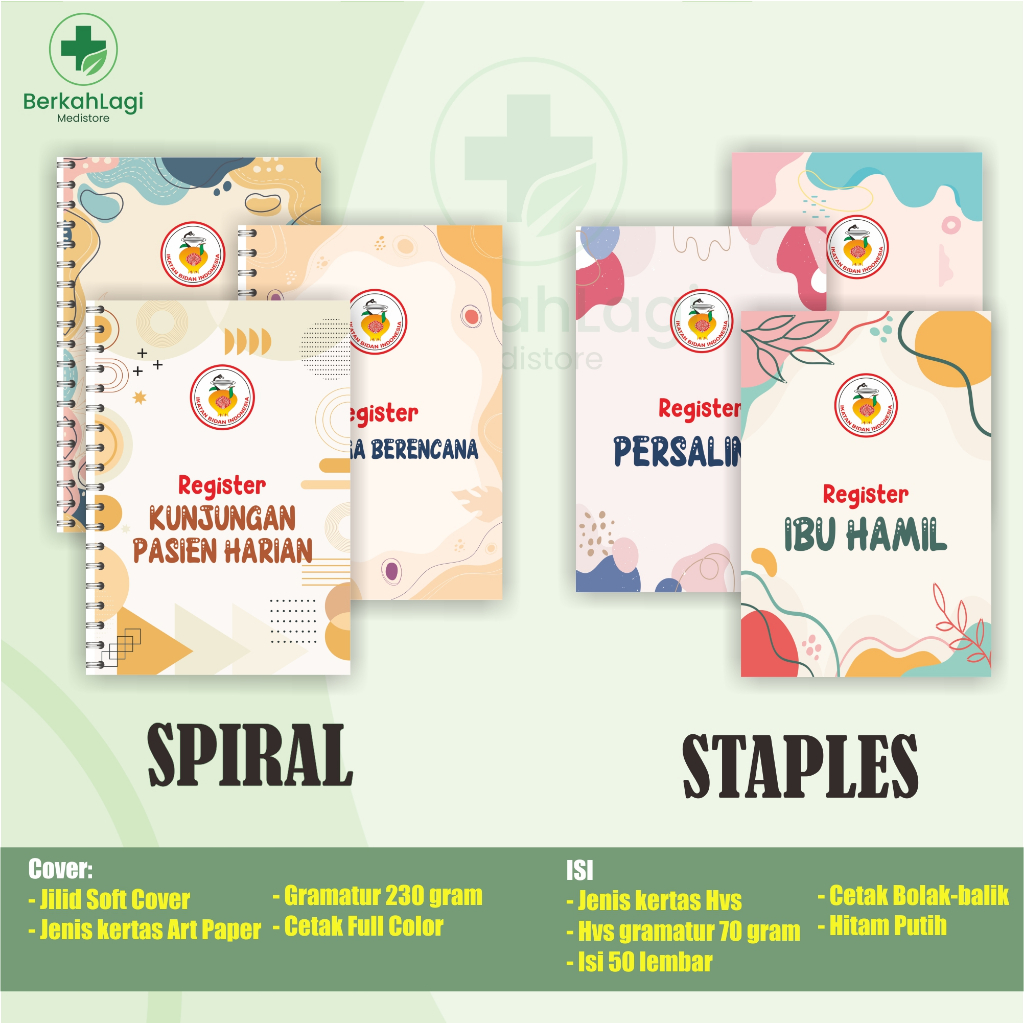 Buku Register kebidanan ukuran F4, register harian bidan, lembar keterangan bidan, buku administrasi