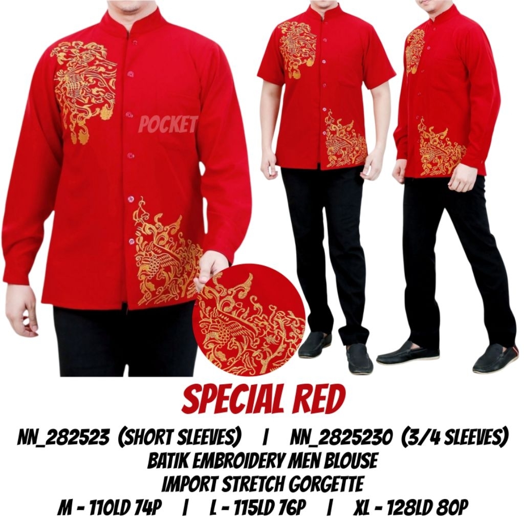Atasan blus baju cheongsam bordir naga natal & imlek pria cowo
