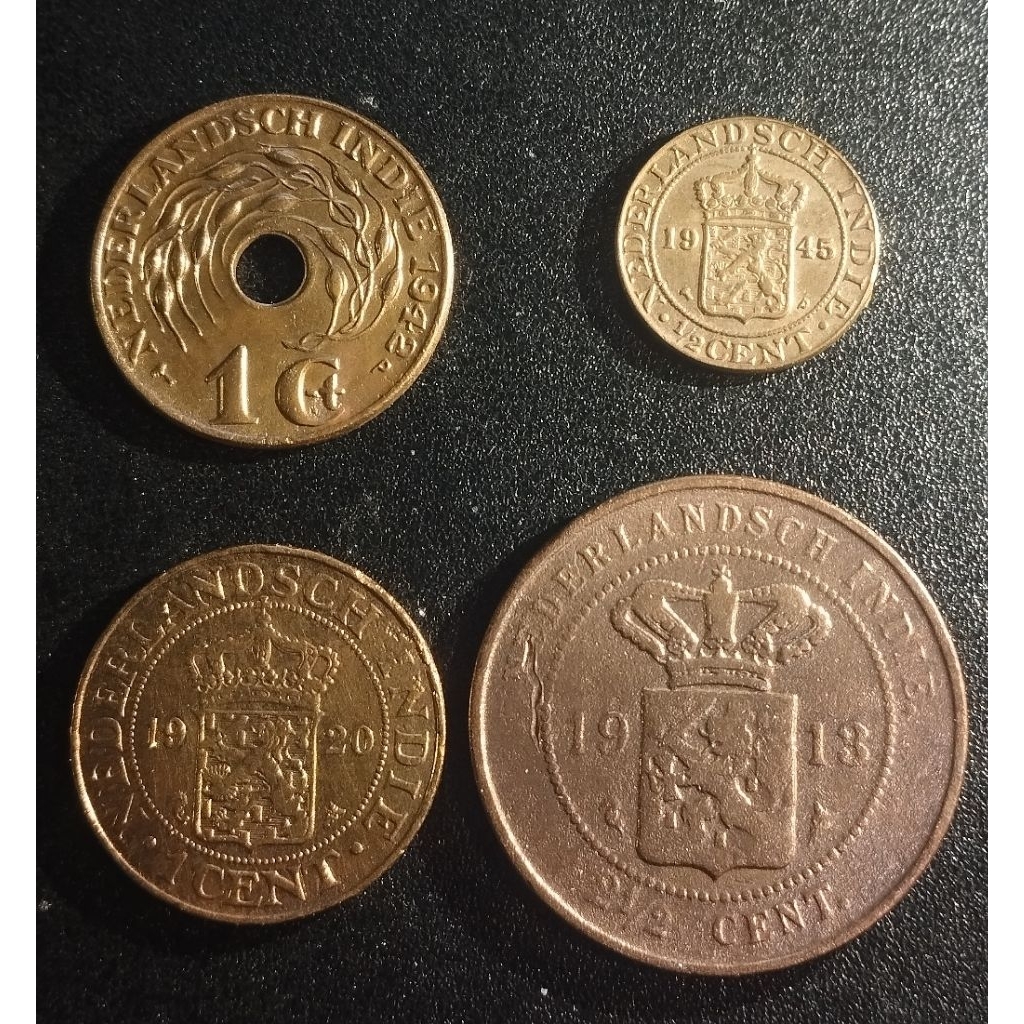 paket set 4 keping koin Nederland indie uang koin waktu penjajahan Belanda di Indonesia Asli
