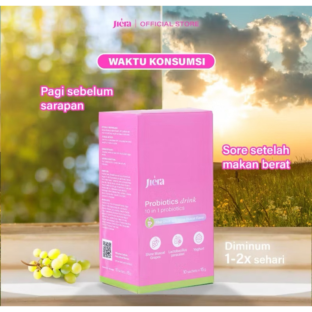 JIERA Sli-Minum | 1 Box 10 Sachet | 10-in-1 Probiotic Drink with Shine Muscat Grape |