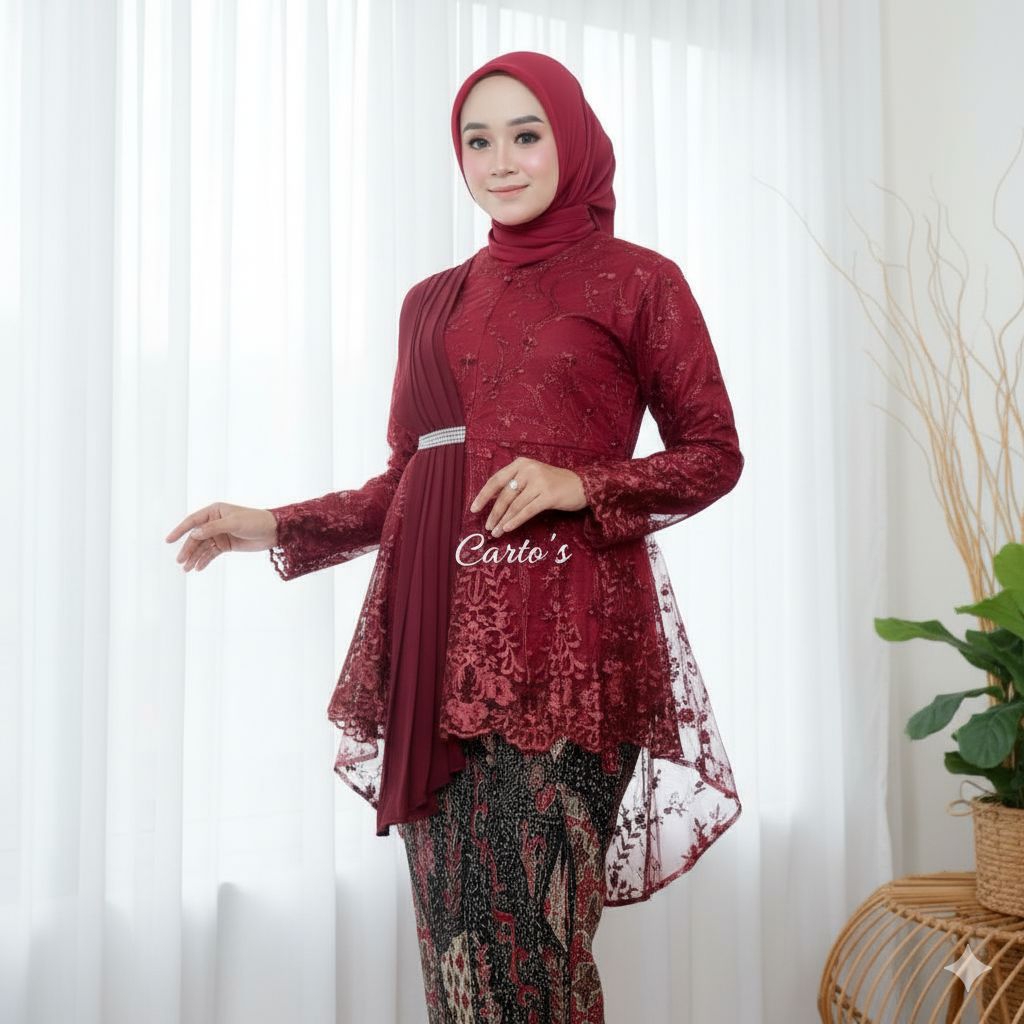 Kebaya Brokat Modern Hijab Selendang – Kebaya Muslimah Elegan untuk Wisuda, Lamaran & Kondangan
