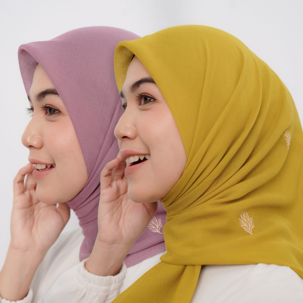 Hijab Segi Empat Paris Bordir Motif Akar Sakura//Jilbab wanita Terlaris