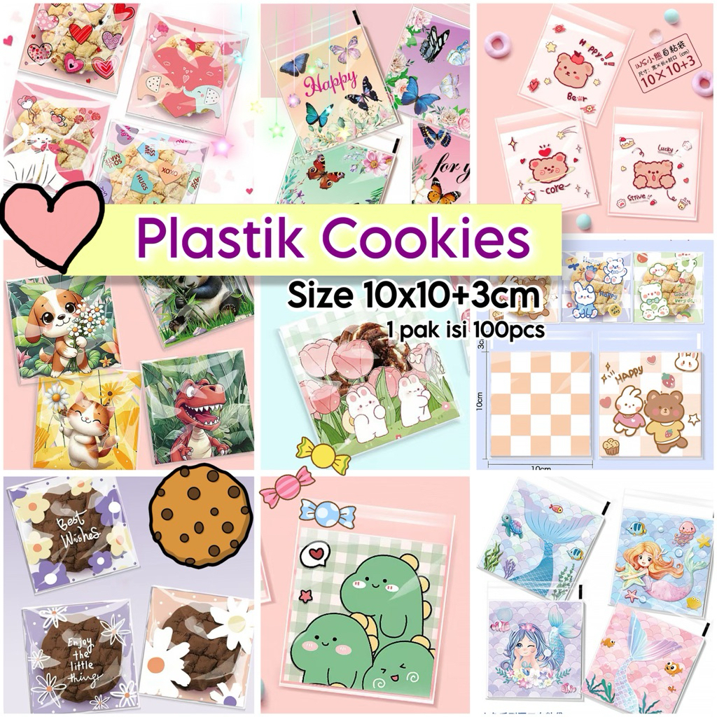 [100pcs] PLASTIK COOKIES 10X10 KARAKTER LUCU / Plastik Pembungkus Cookies Motif mix isi 100pcs / Pla