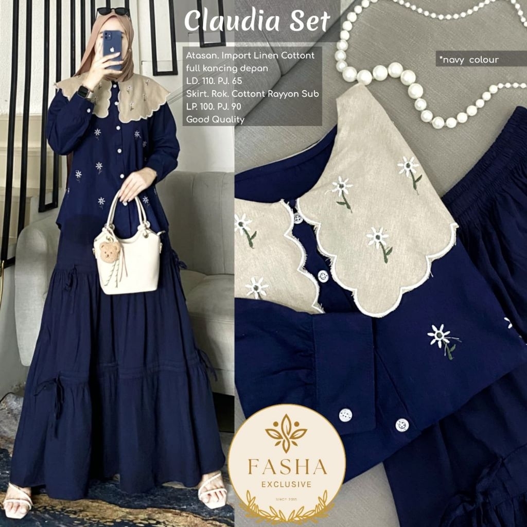 ((SETELAN WANITA)) Baju Setelan Muslim Kemeja&Rok Pita Lucu // Claudia Setelan Wanita LD 110 By Fash