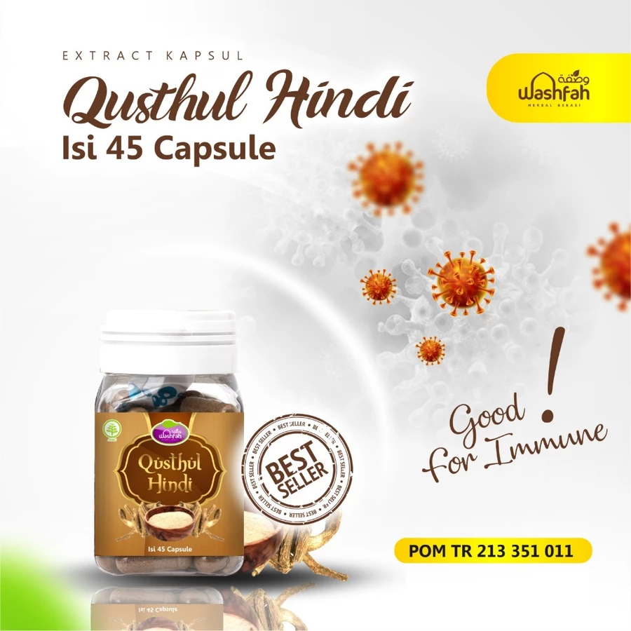 [ Izin BPOM ] Kapsul Qusthul Hindi Herbal Pernafasan Flu Batuk Isi 45 Kapsul Qusthul Hindi Washfah Q