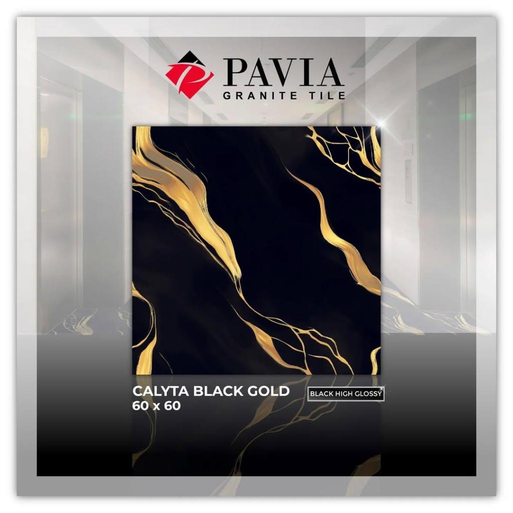 Granite Lantai 60x60 Caltya Black Gold Glazed - Granit pavia calyta black gold 60x60 glazed kaca