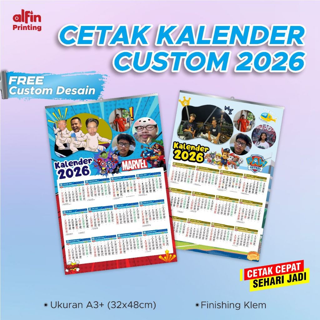 KALENDER DINDING 2026 CUSTOM FOTO SATUAN | KALENDER KELUARGA | KALENDER ANAK